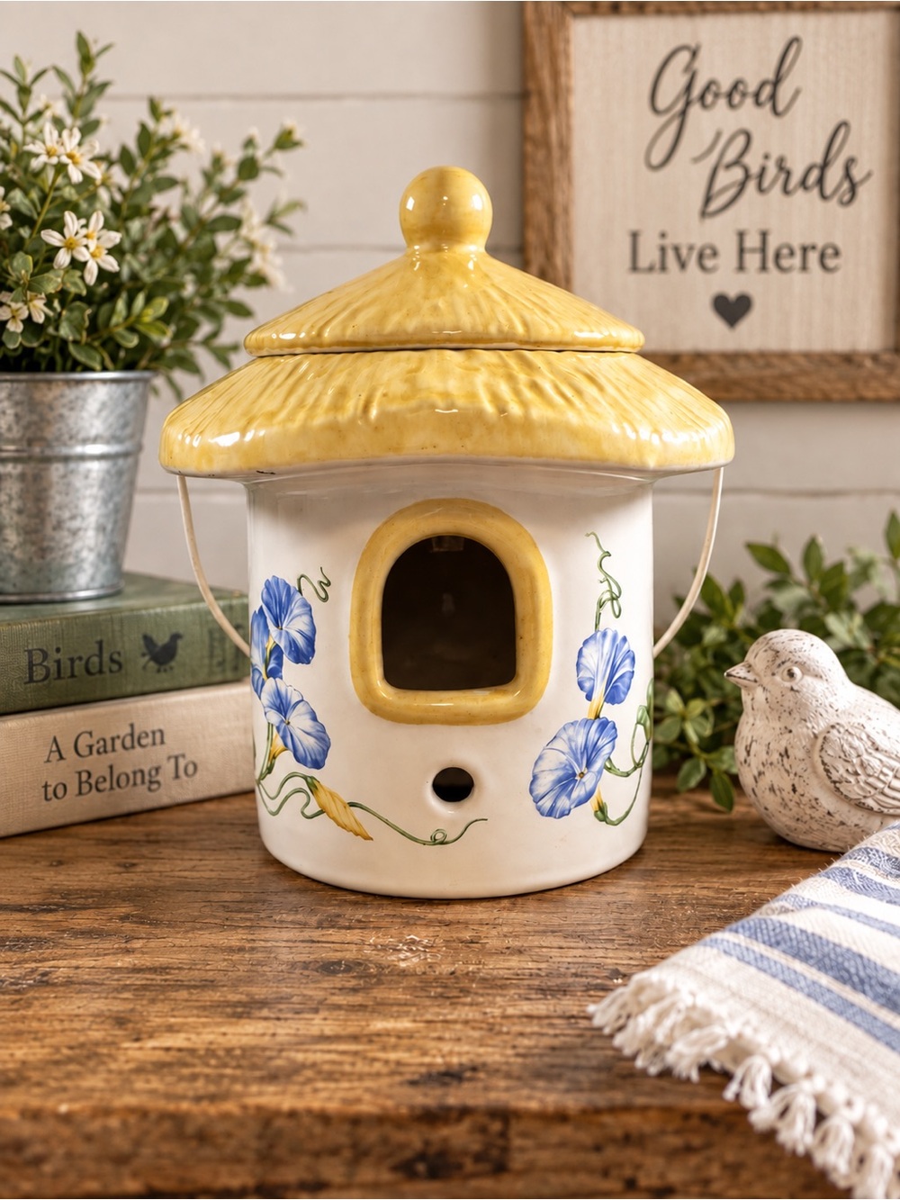 Teleflora Ceramic Birdhouse | Morning Glory Floral | Made in Portugal